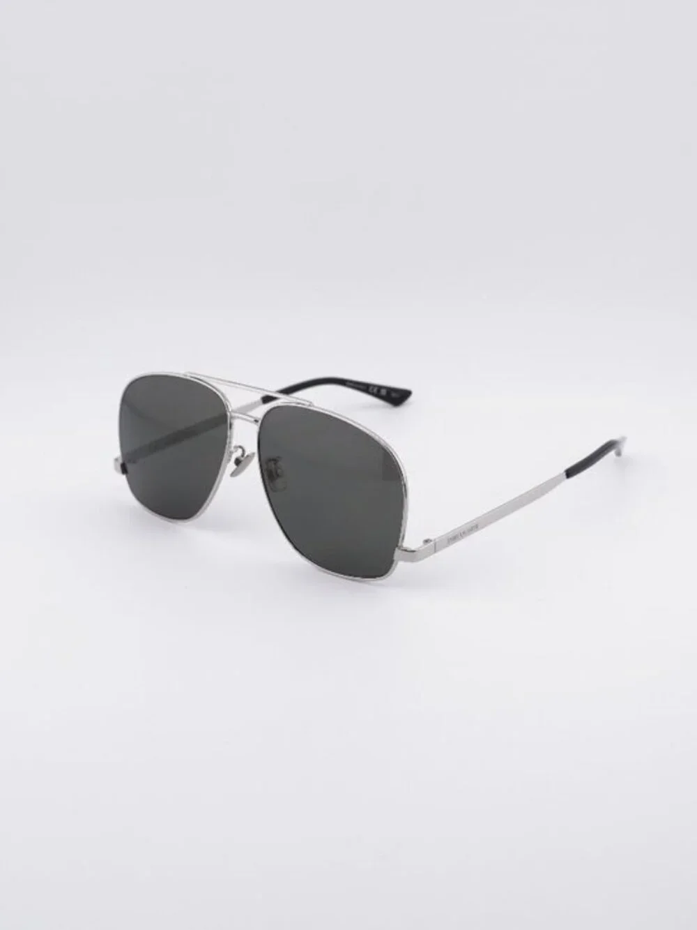 Saint Laurent SL653/F LEON 001 Sunglasses Silver Aviator Frame, Grey Lenses